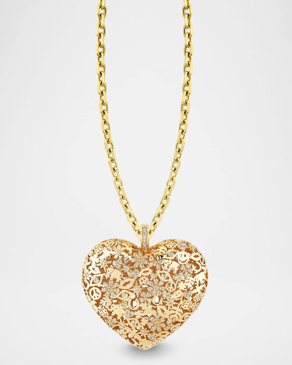 XL Pave Puffy Icon Wallpaper Heart Charm Necklace